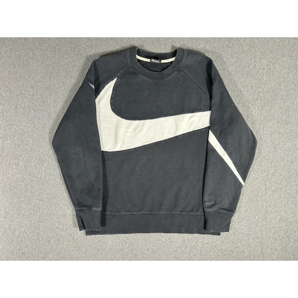 Nike Big Swoosh Crewneck Sweatshirt Black Cotton Mens Large